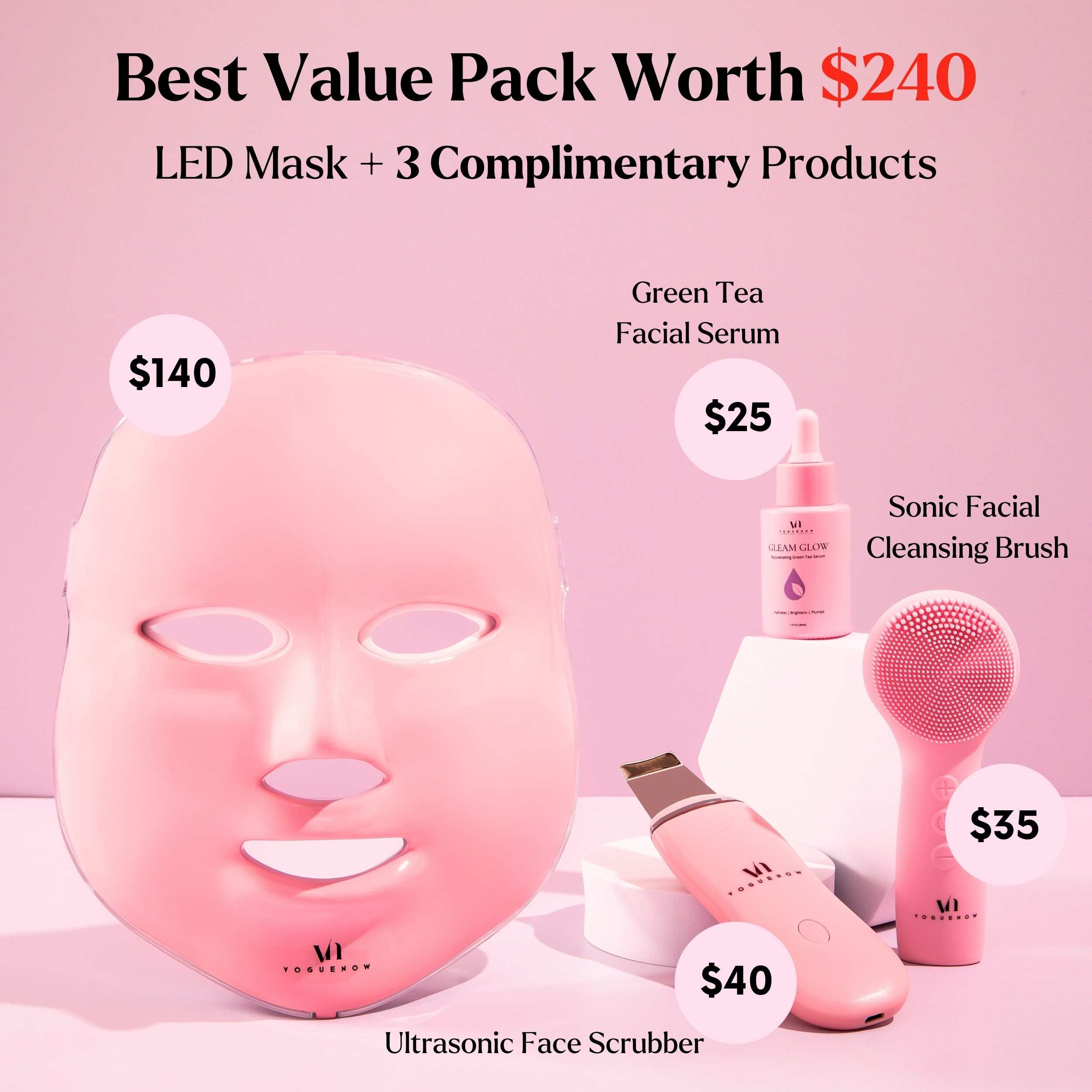 DermGlo LED Face Mask Light Therapy Spa Kit